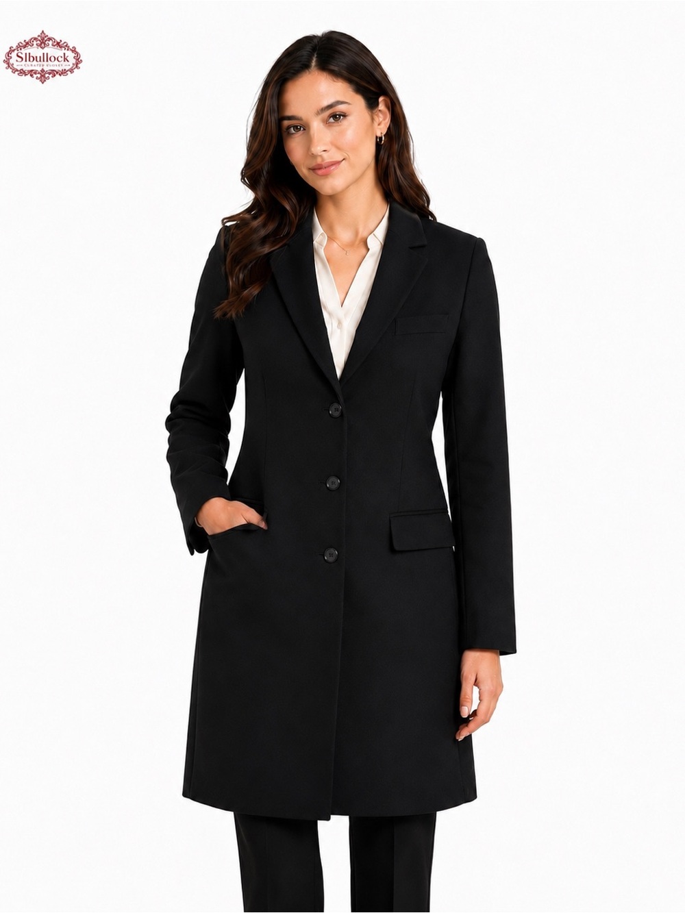 E3 Express Long Black Blazer Coat Size 5/6 Tailored Fully Lined 33”